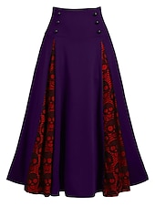 abordables Jupes unies-jupe femme jupe longue swing jupe midi dentelle patchwork crâne vacances décontracté quotidien hiver mode été noir violet vert