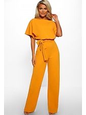 billige Buksedresser og jumpsuits-Jumpsuits elegant kjole bryllupsgjest forlovelse gulvlengde kort erme båt hals med stropper kle deg til å imponere