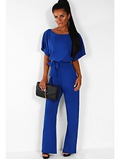 billige Buksedresser og jumpsuits-Jumpsuits elegant kjole bryllupsgjest forlovelse gulvlengde kort erme båt hals med stropper kle deg til å imponere