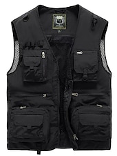 cheap Men&#039;s Vest-Men&#039;s Gilet Fishing Vest Hiking Vest Outdoor Street Fishing Racing Sporty Casual Summer Fall Pocket Full Zip Polyester Breathable Solid Color Zipper V Neck Regular Fit Black Army Green Red Navy Blue