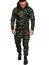 preiswerte Herren-Trainingsanzug und Kapuzenpullover-Herren Trainingsanzug Jogginganzug Schwarz Dunkelgrau Hellgrau Tarngrau Tarngrün Mit Kapuze Sport &amp; Natur Cool Winter Bekleidung Kapuzenpullover Sweatshirts Langarm
