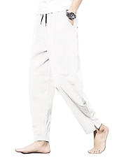 preiswerte Klassiker-Herren Leinenhose Hose Hosen Sommerhosen Pumphose Strandhose Tasche Kordelzug Elastische Taille Glatt Leichtgewichtig Knöchellänge Yoga Täglich Modisch Brautkleider schlicht Lockere Passform Meerblau