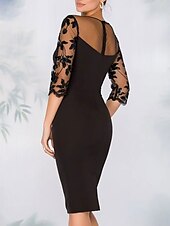 cheap Tea Length-Sheath Cocktail Dresses Elegant Dress Wedding Guest Kentucky Derby Knee Length Long Sleeve Illusion Neck Lace with Beading Embroidery 2025 free custom size