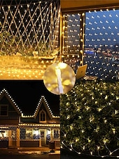 abordables Enchufe eléctrico-Cadena de luces LED de red IP65, 6 mx 4 m, 3 mx 2 m, cadena de luces LED navideñas flexibles de 880 led y 200 led, cadena de luces de malla para jardín, patio, decoración colorida, enchufe UE, EE.