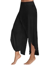 cheap Wide Leg &amp; High Waisted-Women&#039;s Culottes Wide Leg Chinos Ruffle Layered Stretchy Mid Waist Basic Casual / Sporty Casual Daily Black White S M Summer Spring &amp; Fall