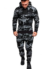 preiswerte Herren-Trainingsanzug und Kapuzenpullover-Herren Trainingsanzug Jogginganzug Schwarz Dunkelgrau Hellgrau Tarngrau Tarngrün Mit Kapuze Sport &amp; Natur Cool Winter Bekleidung Kapuzenpullover Sweatshirts Langarm