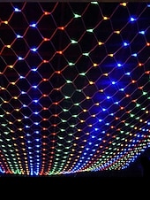 abordables Enchufe eléctrico-Cadena de luces LED de red IP65, 6 mx 4 m, 3 mx 2 m, cadena de luces LED navideñas flexibles de 880 led y 200 led, cadena de luces de malla para jardín, patio, decoración colorida, enchufe UE, EE.