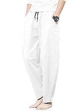 preiswerte Klassiker-Herren Leinenhose Hose Hosen Sommerhosen Pumphose Strandhose Tasche Kordelzug Elastische Taille Glatt Leichtgewichtig Knöchellänge Yoga Täglich Modisch Brautkleider schlicht Lockere Passform Meerblau