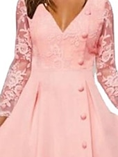 cheap Cocktail Dress-Women&#039;s Midi Dress Lace Dress Party Dress Swing Dress A Line Dress Elegant Casual Mature Vacation Daily Date Regular Fit Pure Color 3/4 Length Sleeve V Neck Pink Summer Spring Fall
