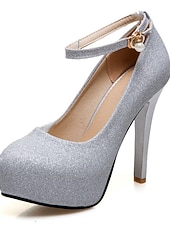 voordelige Bruid-Zilveren plateauhakken met enkelbandje en parelbedel – elegante bruidsschoenen voor avond of glamoureuze bruiloft