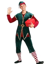Santa Suit Santa Claus Elf Cosplay Costume Outfits Santa Clothes Elf Costume Men's Christmas Special Adults' Christmas Carnival Masquerade Christmas Christmas Gifts Festival Top Pants Belt Socks Hat3