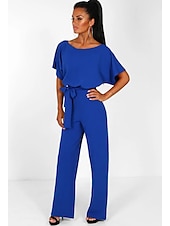 billige Buksedresser og jumpsuits-Jumpsuits elegant kjole bryllupsgjest forlovelse gulvlengde kort erme båt hals med stropper kle deg til å imponere