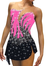 olcso Műkorcsolya ruhák-Kűrruha Női Lány Klizanje na ledu Ruhák Felszerelések Fekete Fehér Sárga Háló Spandex Nagy rugalmasságú Edzés Gyakorlat Verseny Kűrruhák Kristály / Strassz Ujjatlan Jégkorcsolyázás Téli sportok