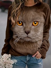 abordables Animaux Tops-Femme Sweat à capuche Sweat-shirt Chat Graphique 3D Imprimer du quotidien 3D effet basique Décontractée Pulls Capuche Pulls molletonnés Gris Marron Blanche