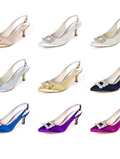 tanie Panna młoda-białe ślubne buty na obcasie typu slingback dla panny młodej – eleganckie buty ślubne ze spiczastym noskiem i klamrą z kryształkami