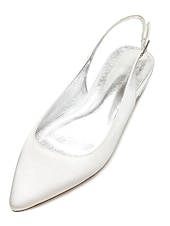 preiswerte Hochzeitsgast-Damen Hochzeitsschuhe Übergrössen Brautschuhe Flacher Absatz Schlaufen Heel Spitze Zehe Minimalismus Satin Schnalle Weiß Elfenbein Silber