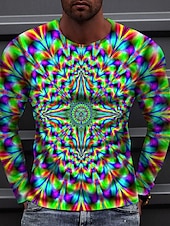 billige 3D T-skjorter-Herre 3D Print T skjorte Langermet T skjorte 3D-utskrift Crew-hals Skjorte Sport Mote Sportsklær utendørs Feriereise Gate Rød Blå Grønn Høst Klær S M L XL XXL XXXL 4XL