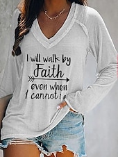 preiswerte Humor &amp; Zitate T-Shirt-Damen T Shirt Text Basic Langarm V Ausschnitt Normale Oberteile Valentinstag Täglich Wochenende Bedruckt Weiß Rosa Blau Grün Grau Herbst Winter