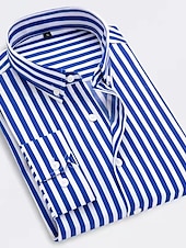 cheap Men&#039;s Button Down Shirts-Men&#039;s Dress Shirt Striped Shirt Button Down Shirt Collared Shirt Striped Wedding Work Black-White White Red Navy Blue Long Sleeve Clothing Apparel Patchwork