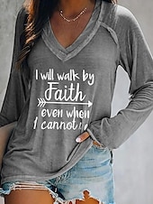 preiswerte Humor &amp; Zitate T-Shirt-Damen T Shirt Text Basic Langarm V Ausschnitt Normale Oberteile Valentinstag Täglich Wochenende Bedruckt Weiß Rosa Blau Grün Grau Herbst Winter