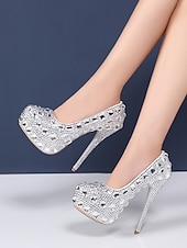 preiswerte Braut-Damen Pumps mit silbernem Strassbesatz und hohem Absatz – glamouröse Braut- oder Abendschuhe für Hochzeiten und besondere Anlässe