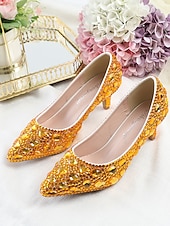 お買い得  結婚式のゲスト-女性用キラキラ輝くラインストーンのポインテッドトゥパンプス - 結婚式、カクテルパーティー、パーティーに最適なローキトンヒールのドレスシューズ