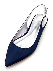 preiswerte Hochzeitsgast-Damen Hochzeitsschuhe Übergrössen Brautschuhe Flacher Absatz Schlaufen Heel Spitze Zehe Minimalismus Satin Schnalle Weiß Elfenbein Silber