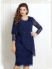 cheap Work Dresses-Women&#039;s Midi Dress Party Dress Work Dress Sheath Dress Church Dress Mature Elegant Dress Office Date Tea Party Regular Fit Pure Color 3/4 Length Sleeve Crew Neck Navy Blue Blue Green Spring Fall