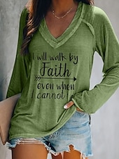 preiswerte Humor &amp; Zitate T-Shirt-Damen T Shirt Text Basic Langarm V Ausschnitt Normale Oberteile Valentinstag Täglich Wochenende Bedruckt Weiß Rosa Blau Grün Grau Herbst Winter