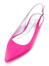 preiswerte Hochzeitsgast-Damen Hochzeitsschuhe Übergrössen Brautschuhe Flacher Absatz Schlaufen Heel Spitze Zehe Minimalismus Satin Schnalle Weiß Elfenbein Silber