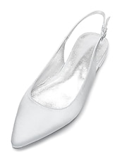 preiswerte Hochzeitsgast-Damen Hochzeitsschuhe Übergrössen Brautschuhe Flacher Absatz Schlaufen Heel Spitze Zehe Minimalismus Satin Schnalle Weiß Elfenbein Silber
