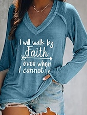 preiswerte Humor &amp; Zitate T-Shirt-Damen T Shirt Text Basic Langarm V Ausschnitt Normale Oberteile Valentinstag Täglich Wochenende Bedruckt Weiß Rosa Blau Grün Grau Herbst Winter
