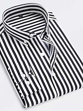 cheap Men&#039;s Button Down Shirts-Men&#039;s Dress Shirt Striped Shirt Button Down Shirt Collared Shirt Striped Wedding Work Black-White White Red Navy Blue Long Sleeve Clothing Apparel Patchwork