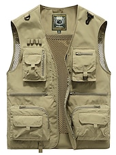 cheap Men&#039;s Vest-Men&#039;s Gilet Fishing Vest Hiking Vest Outdoor Street Fishing Racing Sporty Casual Summer Fall Pocket Full Zip Polyester Breathable Solid Color Zipper V Neck Regular Fit Black Army Green Red Navy Blue