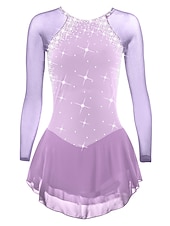 voordelige Schaatsjurken-Kunstschaatsjurk Dames Voor meisjes Schaatsen Jurken Paars Zwart Wit Open achterkant Netstof Spandex Hoge Elasticiteit Opleiding Wedstrijd Kunstschaatskleding Klassiek Kristal / Bergkristal Lange mouw