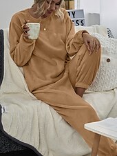 cheap Women&#039;s Sleepwear-Women&#039;s Pink Fleece Pajamas Nighty Pjs Sets 2 Pieces Pure Color Sport Simple Comfort Party Home Street Warm Gift Long Sleeve Hoodie Pant Elastic Waistband Winter Fall Home Outfits