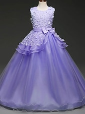 preiswerte Kleider für die Blumenmädchen-kinderkleidung Mädchen Blumenmädchen Kleid Kleid Einfarbig Ärmellos Leistung Hochzeit Party Spitze Rüschen Gitter Kuschelig Prinzessin Polyester Maxi A Linie Kleid Tüll-Kleid Blumenmädchenkleid