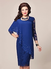 cheap Work Dresses-Women&#039;s Midi Dress Party Dress Work Dress Sheath Dress Church Dress Mature Elegant Dress Office Date Tea Party Regular Fit Pure Color 3/4 Length Sleeve Crew Neck Navy Blue Blue Green Spring Fall