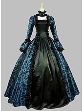 preiswerte Kleider-Kleid Spitze Rokoko Viktorianisch Bodenlang Kleid Partykostüm Maskerade Übergröße Kundenspezifische Marie Antoinette Spitze Ballkleid Kostüm Damen Party Abschlussball Karneval von Venedig Kleid