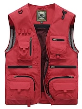 cheap Men&#039;s Vest-Men&#039;s Gilet Fishing Vest Hiking Vest Outdoor Street Fishing Racing Sporty Casual Summer Fall Pocket Full Zip Polyester Breathable Solid Color Zipper V Neck Regular Fit Black Army Green Red Navy Blue
