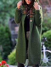 abordables Vestes en laine-Gilet Maille Femme Grosse maille Tricoter Tunique Bouton Tricoté Couleur unie Capuche basique à la mode du quotidien manche longue Hiver Automne Vert Bleu S M L / Chunky / Casual / Ample