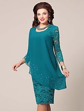 cheap Work Dresses-Women&#039;s Midi Dress Party Dress Work Dress Sheath Dress Church Dress Mature Elegant Dress Office Date Tea Party Regular Fit Pure Color 3/4 Length Sleeve Crew Neck Navy Blue Blue Green Spring Fall