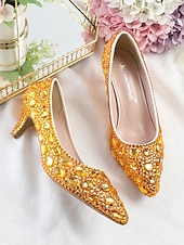 お買い得  結婚式のゲスト-女性用キラキラ輝くラインストーンのポインテッドトゥパンプス - 結婚式、カクテルパーティー、パーティーに最適なローキトンヒールのドレスシューズ