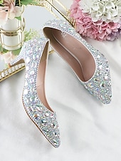 お買い得  結婚式のゲスト-女性用キラキラ輝くラインストーンのポインテッドトゥパンプス - 結婚式、カクテルパーティー、パーティーに最適なローキトンヒールのドレスシューズ