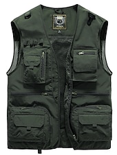 cheap Men&#039;s Vest-Men&#039;s Gilet Fishing Vest Hiking Vest Outdoor Street Fishing Racing Sporty Casual Summer Fall Pocket Full Zip Polyester Breathable Solid Color Zipper V Neck Regular Fit Black Army Green Red Navy Blue