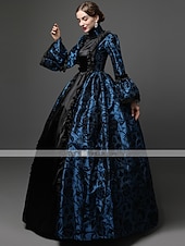 preiswerte Kleider-Kleid Spitze Rokoko Viktorianisch Bodenlang Kleid Partykostüm Maskerade Übergröße Kundenspezifische Marie Antoinette Spitze Ballkleid Kostüm Damen Party Abschlussball Karneval von Venedig Kleid