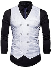 abordables Gilets-Homme Gilet Formel Mariage Soirée Scène Casual Chic Polyester Géométrique Col V Standard Noir Blanche Jaune Rouge Gilet