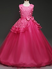 preiswerte Kleider für die Blumenmädchen-kinderkleidung Mädchen Blumenmädchen Kleid Kleid Einfarbig Ärmellos Leistung Hochzeit Party Spitze Rüschen Gitter Kuschelig Prinzessin Polyester Maxi A Linie Kleid Tüll-Kleid Blumenmädchenkleid