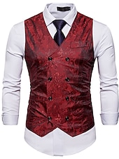 abordables Gilets-Homme Gilet Formel Mariage Soirée Scène Casual Chic Polyester Géométrique Col V Standard Noir Blanche Jaune Rouge Gilet