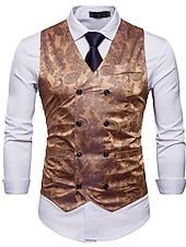 abordables Gilets-Homme Gilet Formel Mariage Soirée Scène Casual Chic Polyester Géométrique Col V Standard Noir Blanche Jaune Rouge Gilet